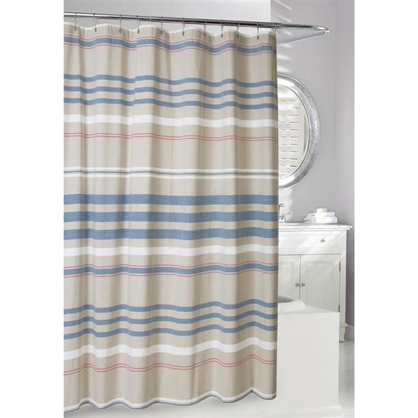 Moda At Home Restoration Cotton Striped, Navy Blue And Tan Shower Curtain