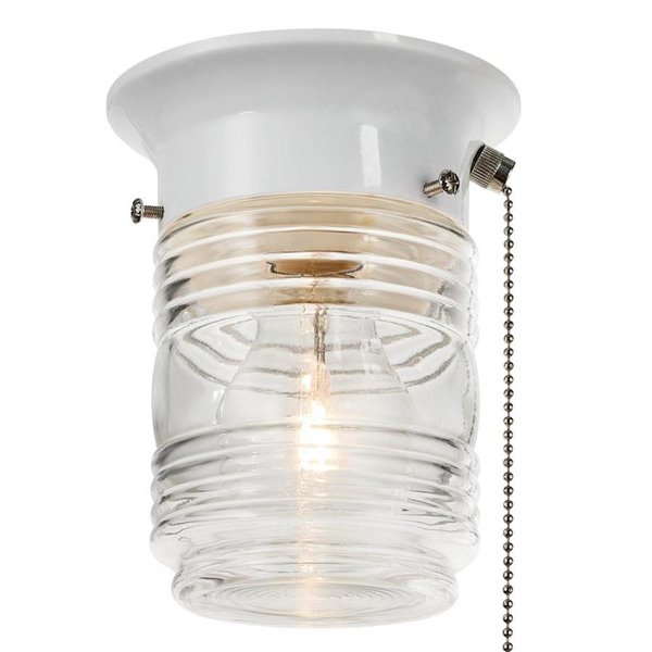 Globe Electric 1 Light Jelly Jar Flush Mount With Pull Chain White Lowe S Canada - Can You Add A Pull Chain To Ceiling Light