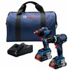 Bosch 18V 2-Tool Combo Kit with Freak 1/4 In. and 1/2 In. Two-in-One Impact Driver, Compact Tough 1/2 In. Hammer Drill/Driver and (2) CORE18V 4.0 Ah Batteries