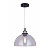Canarm 1 Light Thea Pendant, Matte Black and Gold Finish, Clear Glass, Black Cord Mount, 1 x 60W Type A Bulb (Not Included)