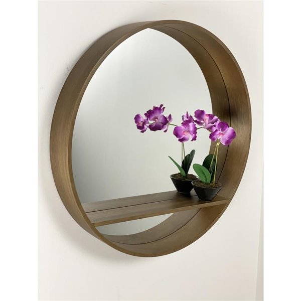 Lusso Round Pear Finished Wood Mirror W, Wooden Round Mirror With Shelf