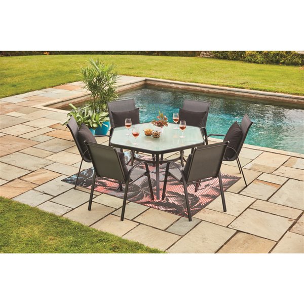 Ashville 7 Piece Hexagonal Grey Dining, Patio Table And Chairs Canada